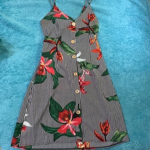 Floral and Stripe Print Dress